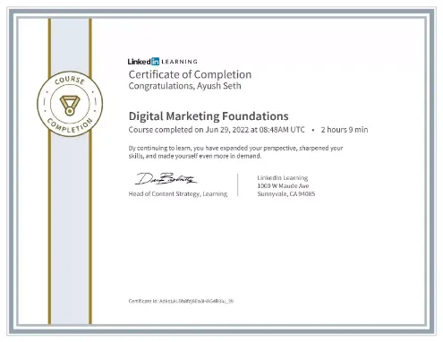 Completed a course on Digital Marketing Foundations.