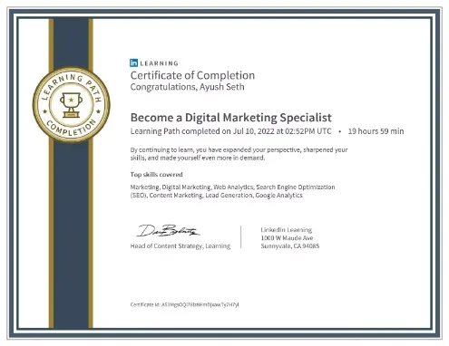 Certified Digital Marketing Specialist.