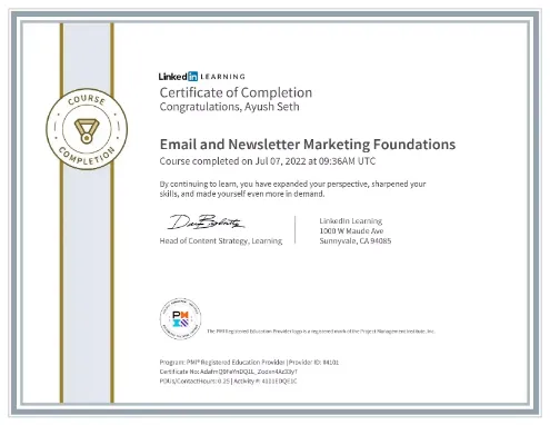 Completed a course in Email & Newsletter Marketing.