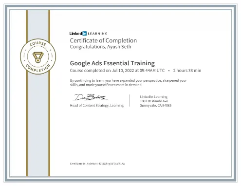 Completed Google Ads Foundational Training.