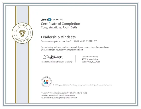Completed a course on Leadership Mindsets.