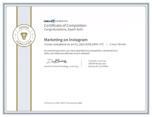 Completed a course in Marketing on Instagram.