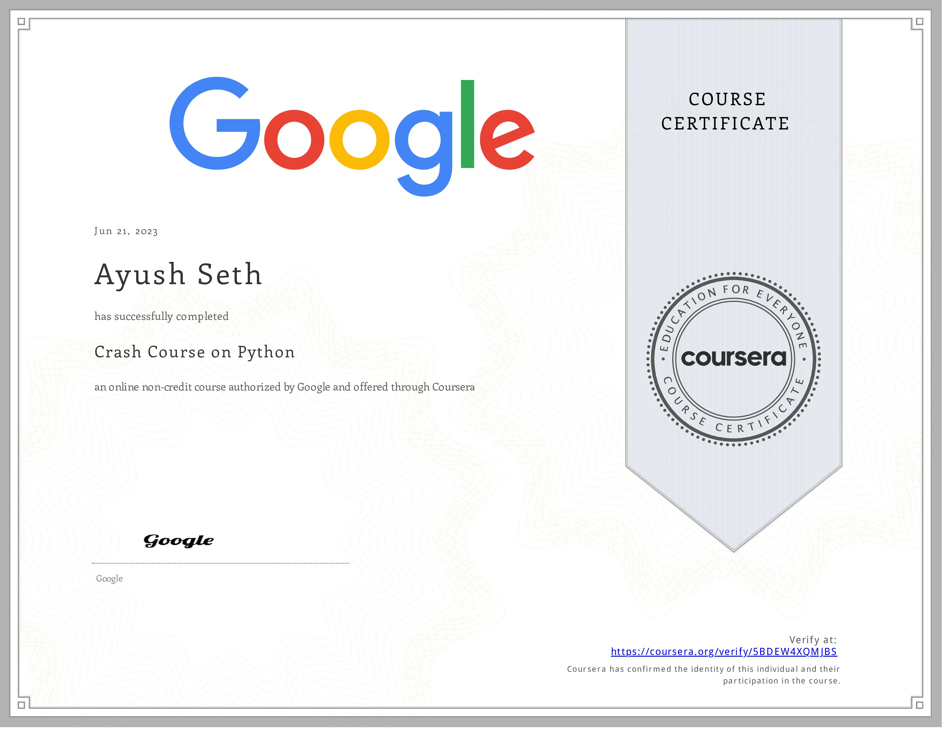 Crash Course on Python.