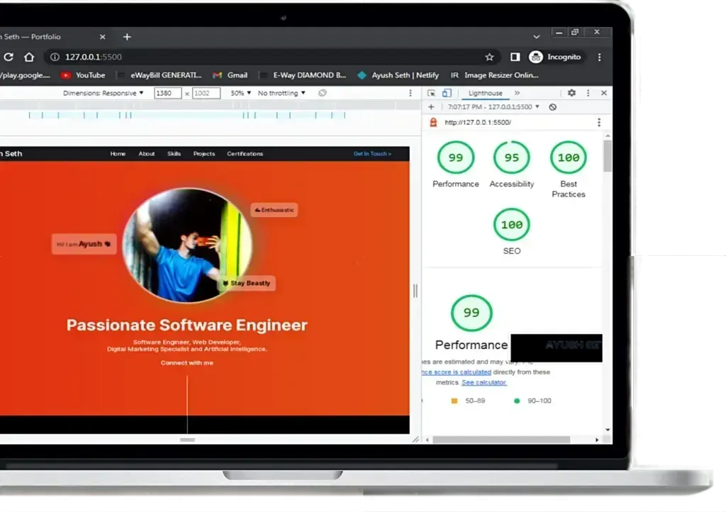 Macbook performance  image of ayush seth website.